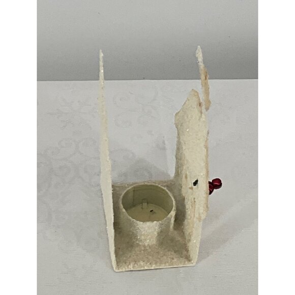 Vintage Glittered Paper Metal Church Tea Light Holder Christmas Decoration - Picture 3 of 4
